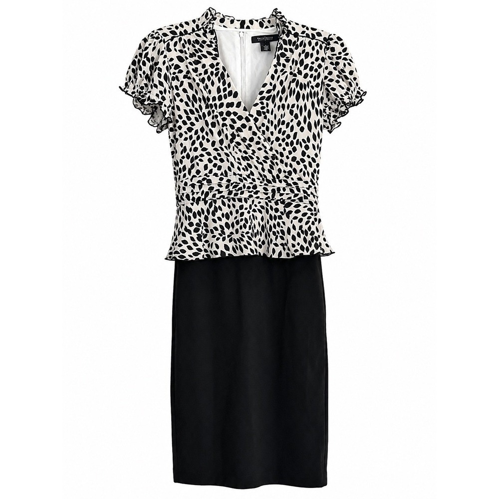 White House Black Market Black White Peplum Sheath Dress Size 4 Elegant Career